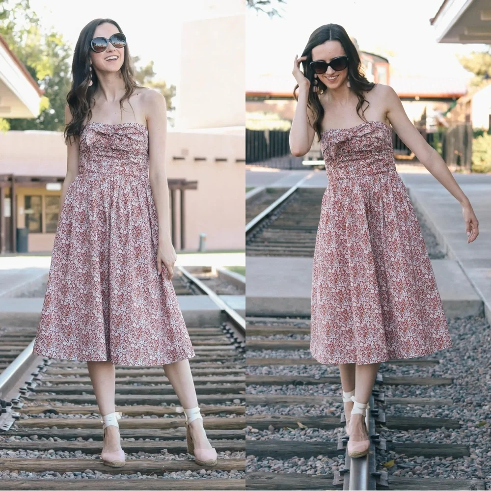 J. Crew Strapless Red Floral Dress-size 12